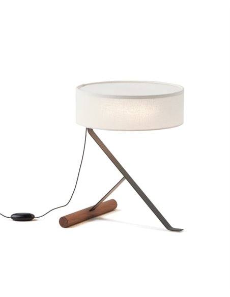 Chicago table lamp - Punt Mobles - Cotton textile lampshade+Walnut and metal base, dimmable LED 2700K