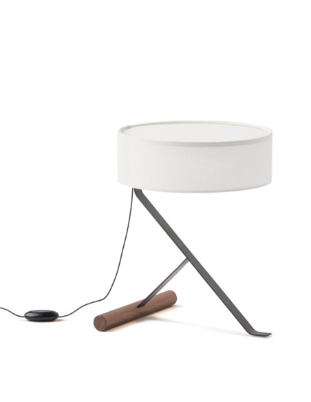 Chicago table lamp - Punt Mobles - Cotton textile lampshade+Walnut and metal base, dimmable LED 2700K