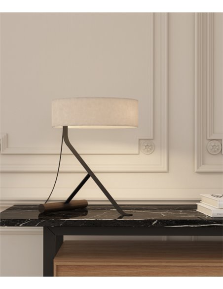 Chicago table lamp - Punt Mobles - Cotton textile lampshade+Walnut and metal base, dimmable LED 2700K