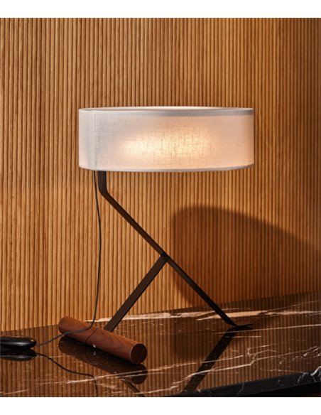 Chicago table lamp - Punt Mobles - Cotton textile lampshade+Walnut and metal base, dimmable LED 2700K