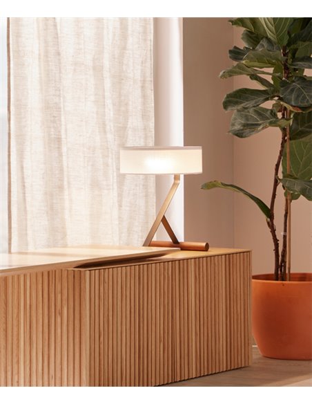 Chicago table lamp - Punt Mobles - Cotton textile lampshade+Walnut and metal base, dimmable LED 2700K