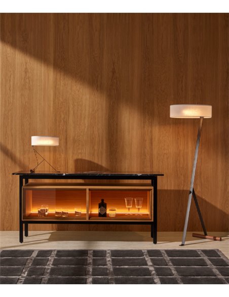 Chicago table lamp - Punt Mobles - Cotton textile lampshade+Walnut and metal base, dimmable LED 2700K