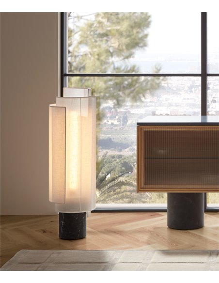 Rio floor lamp - Punt Mobles - Cotton textile lampshade, Marquina marble base, dimmable LED 2700K