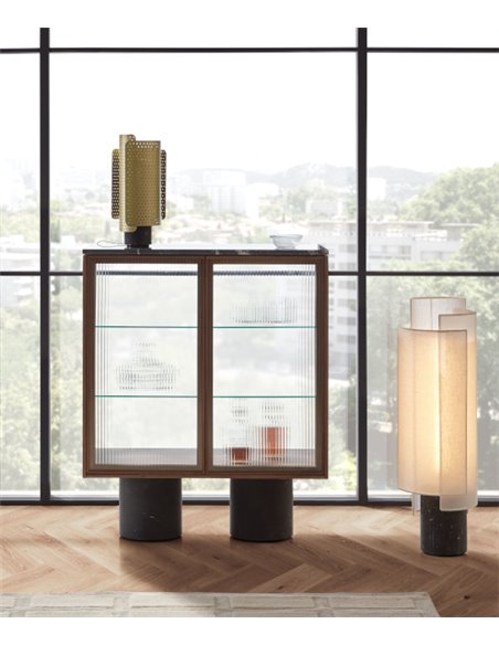 Rio floor lamp - Punt Mobles - Cotton textile lampshade, Marquina marble base, dimmable LED 2700K