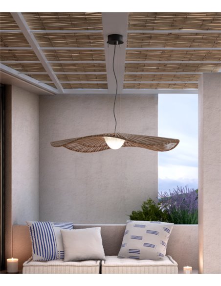 Mediterrànea outdoor pendant light - Bover - Brown synthetic fibre lampshade, dimmable LED Triac
