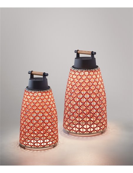 Nans portable lamp - Bover - Outdoor light, Hand-woven synthetic fibre lampshade, 3 dimmer settings, 3 dimming options