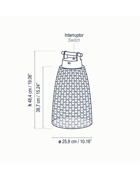 Nans portable lamp - Bover - Outdoor light, Hand-woven synthetic fibre lampshade, 3 dimmer settings, 3 dimming options
