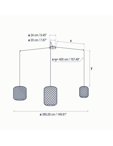 Nans ceiling pendant light - Bover - 3 hand-woven synthetic fibre shades, dimmable LED Triac