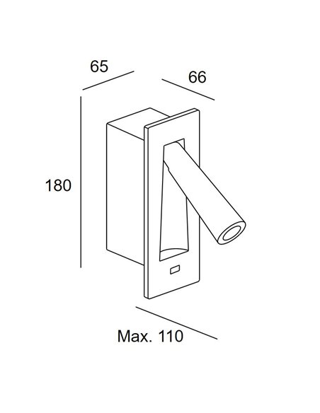 Gamma SR USB recessed wall light - LedsC4 - Reading light with adjustable spotlight, Available in 4 colours, LED 2700K