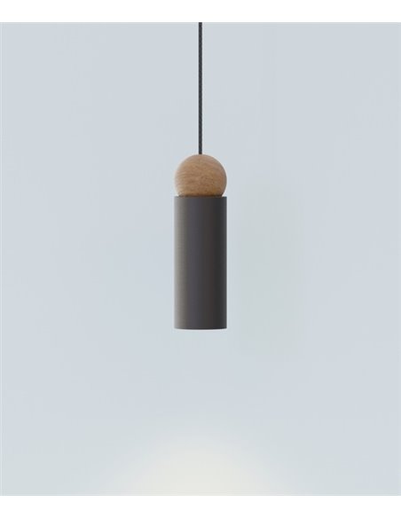 Rocio pendant light - Robin - Minimalist design, Metal structure with ash wood ball, Adjustable height