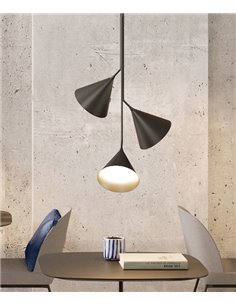 Rubi Trio pendant light - Robin - Modern design with 3 lampshades, Black with gold interior