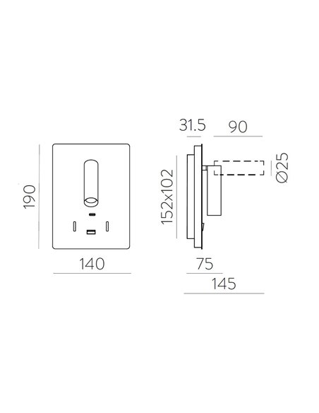 Aplique de pared LED de metal sin cable en 2 acabados 3200K – Manat – ACB Iluminación