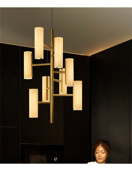 Black Note Chandelier - LZF - Dimmable LED pendant light, 100 cm high, metal and wood, various colours