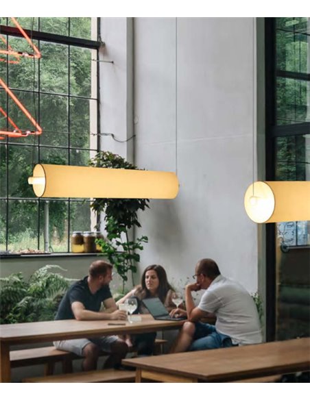 Barceloneta Horizontal pendant light - Luxcambra - Horizontal design 110 cm, parchment or ribboned shade