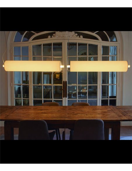 Barceloneta Horizontal pendant light - Luxcambra - Horizontal design 110 cm, parchment or ribboned shade