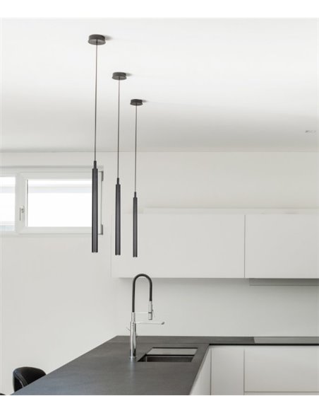 Milos pendant light - Luxcambra - Minimalist black tubular design, LED light