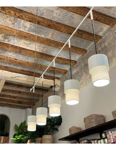 Kan pendant light - Luxcambra - Horizontal design, 5 lights, cotonet sand shade